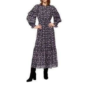 Stellah Tie Neck Ruffle Midi Dress